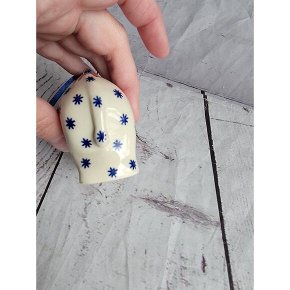 Polished Pottery hand painted Elephant Blue stars a pine tree design Ornament - Picture 5 of 8